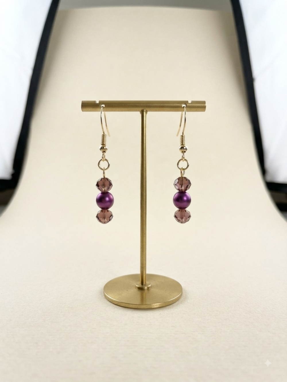 Handmade Purple Pearl & Crystal Faceted Bead Dangle Earrings NWT